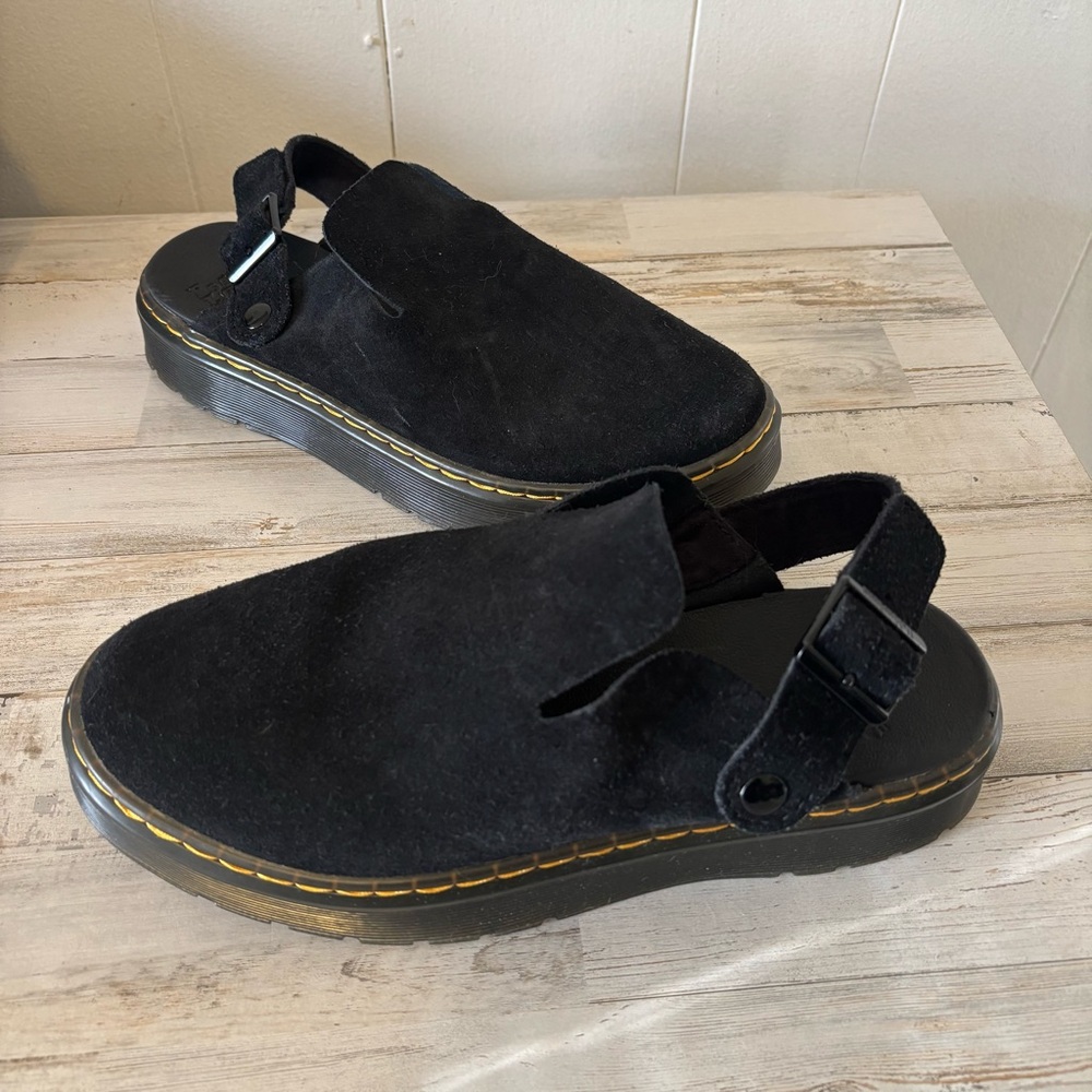 Dr. Martens Black Suede Mules